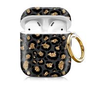 Compatiable with Airpod 1&2 Case,Hard Protective Shell with Keychain, Stylish Design AirPod Case Cover,Ideal for Women Girls, Wireless Charging Supported(Black Gold Leopard)