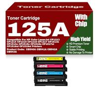 Compatible 125A Black Yellow Magenta Cyan Toner Cartridges for HP CP1213 CP1214 CP1215 CP1216 CP1217 CP1513n CP1514n CP1515n CP1516n CP1517ni CP1518ni CP1519ni,4Pack-125A