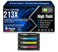 Compatible 213X (W2130X/W2131X/W2132X/W2133X) Toner Cartridges with chip High Yield High Capacity Work for HP Enterprise 5700dn 5800dn 6700dn 6701dn 6800dn 6801dn,4Pack-213X