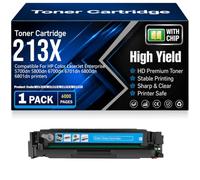Compatible 213X (W2130X/W2131X/W2132X/W2133X) Toner Cartridges with chip High Yield High Capacity Work for HP Enterprise 5700dn 5800dn 6700dn 6701dn 6800dn 6801dn,Cyan-213X