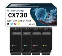 Compatible 4 Color for Lexmark CX730 Toner Cartridge For Replacement CS730de CS735de CX730de CX735adse CX737adzse Laser Printer, Black Yellow Cyan Magenta, With Chip,4Color-Low Yield
