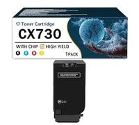 Compatible 4 Color for Lexmark CX730 Toner Cartridge For Replacement CS730de CS735de CX730de CX735adse CX737adzse Laser Printer, Black Yellow Cyan Magenta, With Chip,Black-High Yield