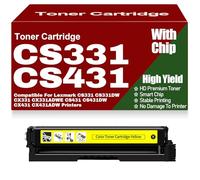 Compatible CS331 CS431 Black Yellow Magenta Cyan Toner Cartridges, Replacement for Lexmark CS331 CS331DW CX331 CX331ADWE CS431 CS431DW CX431 CX431ADW,Yellow-CS331