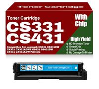 Compatible CS331 CS431 Black Yellow Magenta Cyan Toner Cartridges, Replacement for Lexmark CS331 CS331DW CX331 CX331ADWE CS431 CS431DW CX431 CX431ADW,Cyan-CS331