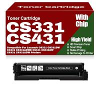 Compatible CS331 CS431 Black Yellow Magenta Cyan Toner Cartridges, Replacement for Lexmark CS331 CS331DW CX331 CX331ADWE CS431 CS431DW CX431 CX431ADW,Black-CS331