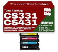 Compatible CS331 CS431 Black Yellow Magenta Cyan Toner Cartridges, Replacement for Lexmark CS331 CS331DW CX331 CX331ADWE CS431 CS431DW CX431 CX431ADW,4Pack-CS331