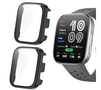 Compatible for Amazfit Bip 6 Case, Lamshaw Hard PC Case with Tempered Glass Screen Protector Compatible with Amazfit Bip 6 Smart Watch 46mm (2 Pack-Black+Black)