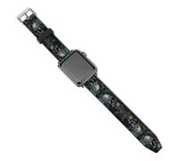 Compatible for Apple Watch Band 38mm 40mm 42mm 44mm Women Men,Green Leaves And Skullprinted Soft Durable PU Replacement Straps for IWatch Series 5 4 3 2 1