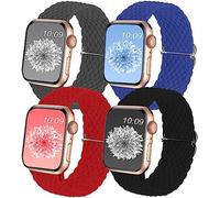 Compatible for Apple Watch Band 44mm 45mm 46mm 49mm 42mm, Braided Stretchy Solo Loop Wristband Strap Women Men for iWatch Bands Series 11 10 9 8 7 6 5 4 3 2 1 SE Ultra, Red/Atlantic Blue/Space Grey