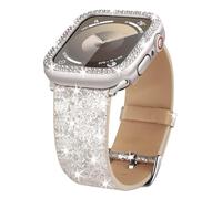 Compatible For Apple Watch Band with Bling Diamond Case 38mm 40mm 41mm 42mm 44mm 45mm 46mm 49mm, Women Glitter Leather Bands + Protective Case For iWatch Series 10 9 Ultra SE 8 7 6 5 4 3 2 1