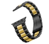 Compatible For Apple Watch Strap Series 3/4/5/6/7 SE Strap Replacement Metal Band Strap Wrist Smart Watch Adjustable Stainless Steel (38/40/41mm, Black/Gold)