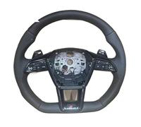 Compatible For Audi Etron Heated Black Stitching Half Perforated Leather Steering Wheel With Key Button Assembly(With RS Logo)