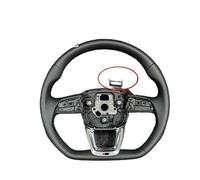 Compatible For Audi Q5,Q7 And Q8, The Left And Right Perforated Leather Flat-bottom Sport Steering Dials Are Equipped With Paddle Holes(Silver frame RS logo)