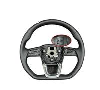 Compatible For Audi Q5,Q7 And Q8, The Left And Right Perforated Leather Flat-bottom Sport Steering Dials Are Equipped With Paddle Holes(Silver frame)
