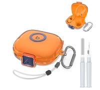 Compatible for Beats Powerbeats Pro 2 Case Cover with Secure Lock, Soft TPU Shockproof Protective Clear Case for Beats Powerbeats Pro 2 Earbuds Accessories with Fashion Keychain & Cleaner Kit (Orange)
