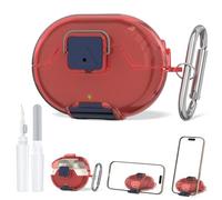 Compatible for Beats Studio Buds Case with Secure Lock & Phone Stand, Shockpoof Protection Clear Case Compatible with Beats Studio Buds Plus/Buds+ Earbuds (2021/2023) w/Cleaner Kit/Keychain(Rose Red)