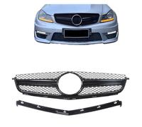Compatible For Benz W204 C63 AMG 2012-2014 Only Front Grille W/Grill Frame Cover Trim Overlay Black Car Upper Bumper Hood Mesh