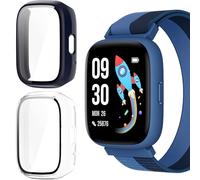 Compatible for BIGGERFIVE BW02 Smartwatch Kids Case, Blueshaweu Hard PC Case with Tempered Glass Screen Protector Compatible for BIGGERFIVE Brave 2 Smartwatch (Blue+Clear)