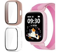 Compatible for BIGGERFIVE BW02 Smartwatch Kids Case, Blueshaweu Hard PC Case with Tempered Glass Screen Protector Compatible for BIGGERFIVE Brave 2 Smartwatch (Clear+Pink)