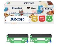 Compatible for Brother DR-1030 Drum Unit Work for Brother DCP-1610WR HL-1110E DCP-1612WE Printers, with Chip, High Yield 15000 Pages, High-Definition Printing (2-Pack Black)
