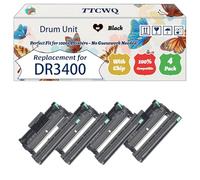 Compatible for Brother DR3400 Drum Unit Work for Brother L5200DW L5200DWT L6250DN L6250DWTD L6300DW L6400DW Printers, with Chip, High Yield 40000 Pages, High-Definition Printing (4 Pack Black)
