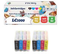 Compatible for Brother LC1000 Ink Cartridges Work for Brother DCP-130C DCP-330C DCP-350C DCP-353C DCP-357C Printers, with Chip, High Yield 600 Pages, High-Definition Printing (2 Set)
