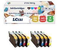 Compatible for Brother LC121 Ink Cartridges Work for Brother DCP-J132W DCP-J152W DCP-J552DW Printers, with Chip, High Yield 1500 Pages, High-Definition Printing (2 Set)