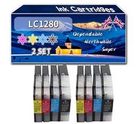 Compatible for Brother LC1280 Ink Cartridges, Work for Brother MFC-J5910DW MFC-J6510DW MFC-J6710D MFC-J6910DW Printers, Ink Cartridges LC1280XLBK LC1280XLC LC1280XLM LC1280XLY (2 Set)