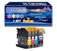 Compatible for Brother LC22U Ink Cartridges, Work for Brother DCP-J785DW MFC-J985DW Printers, Ink Cartridges LC22UK LC22UC LC22UM LC22UY (1 Set)