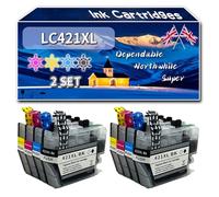 Compatible for Brother LC421XL Ink Cartridges, Work for Brother DCP-11050DW MFC-1010DW DCP-J1140DW DCP-J1800DW Printers, Ink Cartridges (2 Set)