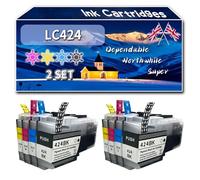 Compatible for Brother LC424 Ink Cartridges, Work for Brother DCP-J1200W DCP-J1200WE Printers, Ink Cartridges LC-424 LC 424 LC424BK LC424C LC424M LC424Y (2 Set)