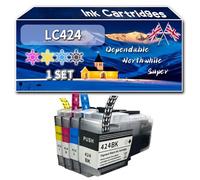 Compatible for Brother LC424 Ink Cartridges, Work for Brother DCP-J1200W DCP-J1200WE Printers, Ink Cartridges LC-424 LC 424 LC424BK LC424C LC424M LC424Y (1 Set)