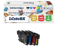 Compatible for Brother LC980BK LC980C LC980M LC980Y Ink Cartridges Work for Brother DCP-375C MFC-295CN DCP-195C DCP-377CW Printers (1 Set)