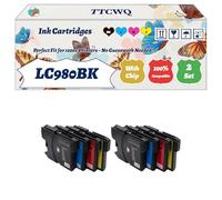 Compatible for Brother LC980BK LC980C LC980M LC980Y Ink Cartridges Work for Brother MFC-255CW DCP-165C DCP-373CW MFC-290C Printers (2 Set)