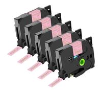 Compatible for Brother P-Touch Label Printers | 12mm Non-Adhesive Satin Ribbon (TZe R234) for Gift Packing & Decorative Labeling(5PK Gold On Pink)