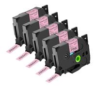 Compatible for Brother P-Touch Label Printers | 12mm Non-Adhesive Satin Ribbon (TZe R234) for Gift Packing & Decorative Labeling(5PK Black on Pink)