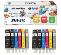 Compatible for Brother PGI-570 Ink Cartridges Work for Brother Pixma TS8051 TS9055 MG7750 MG7753 TS8052 Printers, with Chip, High Yield 800 Pages, High-Definition Printing (2 Set)
