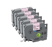 Compatible for Brother PTD210 PTH110 Label Maker, 12mm Satin Ribbon Label Tape 2/5/10 Pack (Replaces TZe-R231 RN34 RW34)(5PK Black on Pink)