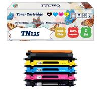 Compatible for Brother TN135 Toner Cartridge Work for Brother DCP-9040CN DCP-9042CDN DCP-9045CDN HL-4040CN Printers (4-Pack BK/C/M/Y)