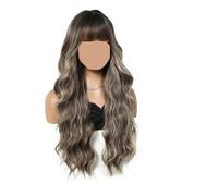 Compatible For Brown Wig With Bangs Long Wavy Mixed Blonde Highlight with Dark Roots Ombre Curly Synthetic Heat Resistant(LC8155-2)