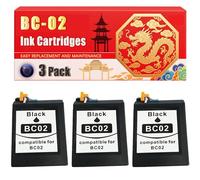 Compatible for Canon BC-02 PRO 5000 7000 StarWriter 400 60 60wp 70 70wp 80 80 Deluxe 80wp 80wp Deluxe 85 85wp 95 95wp Ink Cartridges Printers, With Chip Large Capacity 500 Pages (3 Pack Black)