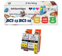 Compatible for Canon BCI-15 BCI-16 Ink Cartridges Work for Canon Bubble Jet i70 Bubble Jet i80 Pixma IP90 Pixma Printers (1 Set)