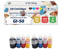 Compatible for Canon GI-50 Ink Cartridge Work for Canon Pixma G5050 G6050 GM2050 G6045 Printers, with Chip, High Yield 7000 Pages, High-Definition Printing (2 Set)