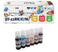 Compatible for Canon GI-53BK/C/M/Y/GY/R Ink Work for Canon PIXMA G550 PIXMA G650 Printers, with Chip, High Yield 1800 Pages, High-Definition Printing (1 Set)