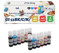 Compatible for Canon GI-53BK/C/M/Y/GY/R Ink Work for Canon PIXMA G550 PIXMA G650 Printers, with Chip, High Yield 1800 Pages, High-Definition Printing (2 Set)