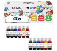 Compatible for Canon GI53 Ink Bottle Work for Canon Pixma G650 G550 Printers, with Chip, High Yield 3000 Pages, High-Definition Printing (2 Set)