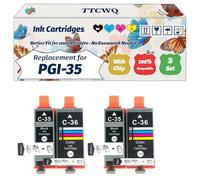 Compatible for Canon PGI-35 CLI-36 Ink Cartridges Work for Canon MAXIFY BX110 PIXMA iP100 PIXMA iP100WB PIXMA mini Printers (2 Set)
