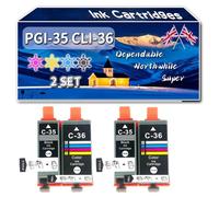 Compatible for Canon PGI-35 CLI-36 Ink Cartridges, Work for Canon MAXIFY BX110 PIXMA iP100 PIXMA iP100WB PIXMA mini 320 Printers, Ink Cartridges PGI35 CLI36 (2 Set)