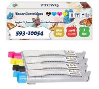 Compatible for Dell 593-10054 Toner Cartridges Work for Dell 5100CN Printers, with Chip, High Yield 9000 Pages, High-Definition Printing (4-Pack BK/C/M/Y)