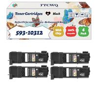 Compatible for Dell 593-10312 Toner Cartridges Work for Dell 2130CN 2135CN Printers, with Chip, High Yield 2500 Pages, High-Definition Printing (4 Pack Black)
